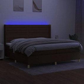 vidaXL Κρεβάτι Boxspring με Στρώμα &amp; LED Σκ.Καφέ 200x200εκ. Υφασμάτινο