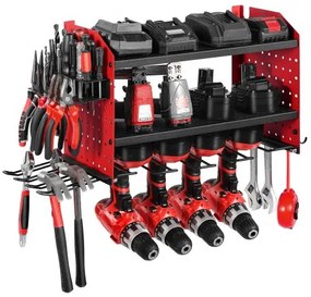 VEVOR Power Tool Organizer Wall Mount, 3-Layer Storage Rack with 4 Drill Holders, Tools Holder and Storage Rack with Side Pegboards, Garage Tool Organizer for Garage, Workbench, and Workshop