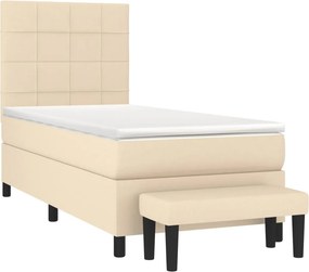 vidaXL Κρεβάτι Boxspring με Στρώμα Κρεμ 90x200 εκ.Υφασμάτινο