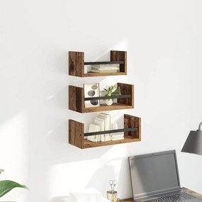 vidaXL Σετ ραφιών τοίχου 3 pcs Παλιό Ξύλο 40x16x14εκ.