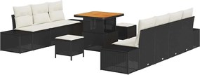 vidaXL Σετ Καναπέ Κήπου με μαξιλάρι 10 pcs Μαύρο Πολυ ράταν