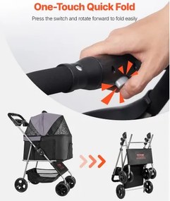 VEVOR Pet Stroller Foldable 4 Wheels Dog Stroller Detachable Carrier up to 35lbs