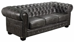 WOODWELL Ε9574,32CHESTERFIELD Birmingham Καναπές 3Θέσιος Σαλονιού Καθιστικού, Δέρμα Antique Grey 201x92x74cm Ε9574,32