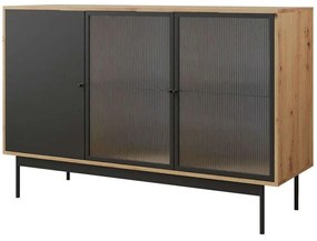 Μπουφές Bartise 162674229 148x48x90cm Natural-Black Μοριοσανίδα,Γυαλί