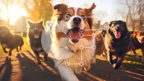 Intra Συλλεκτικό Ξύλινο Παζλ Plywood 4mm - Σκύλοι που τρέχουν μαζί σε ένα πάρκο Σε Ξύλινο Κουτί - Διαστάσεις: 10x10 cm – 25 κομμάτια