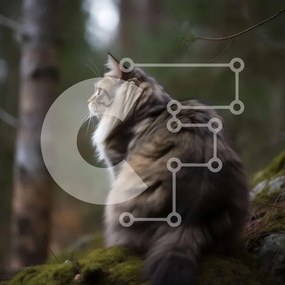 Intra Συλλεκτικό Ξύλινο Παζλ Plywood 4mm - Όμορφη εικόνα μιας μακρυμάλλης γάτας σε ένα δάσος Σε Ξύλινο Κουτί - Διαστάσεις: 10x10 cm – 25 κομμάτια