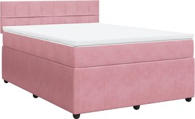 vidaXL Κρεβάτι Boxspring με Στρώμα Ροζ 140x190 εκ. Βελούδινο
