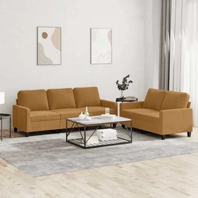 vidaXL Πολυθρόνες Σετ 2 Τεμαχίων Καφέ από Βελούδο με Μαξιλάρια