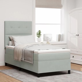Κρεβάτι Box Spring με Στρώμα Ανοιχτό Γκρι 100x200 εκ. Βελούδο