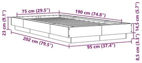 Πλαίσιο Κρεβατιού Γκρι Σκυροδέματος 75 x 190 εκ. Επεξεργ. Ξύλο - Γκρι