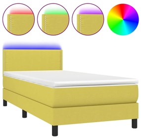 vidaXL Κρεβάτι Boxspring με Στρώμα & LED Πράσινο 100x200 εκ Υφασμάτινο