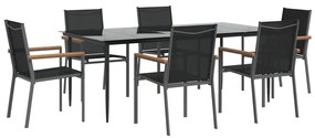 vidaXL Σετ Τραπεζαρίας Κήπου 7 Τεμαχίων Μαύρο Textilene &amp; Ατσάλι