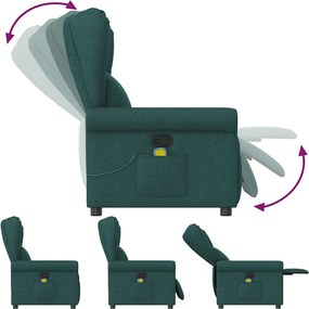 vidaXL Πολυθρόνα Μασάζ Ανακλινόμενη Σκούρο Πράσινο Υφασμάτινη