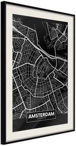 Αφίσα - City Map: Amsterdam (Dark) - 20x30 - Μαύρο - Με πασπαρτού