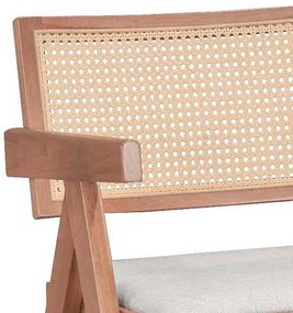 Πολυθρόνα Winslow pakoworld ξύλο rubberwood ανοικτό καρυδί-pvc rattan φυσικό-ύφασμα γκρι