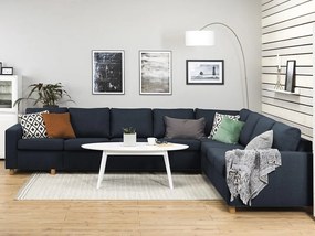 Γωνιακός Καναπές Scandinavian Choice C158, Δρυς, Σκούρο μπλε, 345x285x86cm, Πόδια: Ξύλο | Epipla1.gr