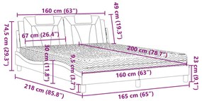 Κρεβάτι με Στρώμα Γκρι 160x200 εκ. από Συνθετικό Δέρμα - Γκρι