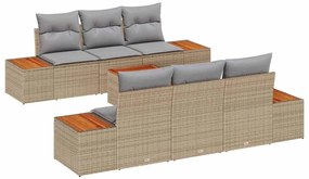 vidaXL Σετ Καναπέ Κήπου με μαξιλάρι 7 pcs Μπεζ Πολυ ράταν