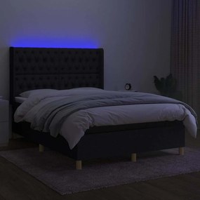 vidaXL Κρεβάτι Boxspring με Στρώμα &amp; LED Μαύρο 140x200 εκ. Υφασμάτινο