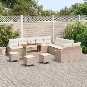 vidaXL Σετ Καναπέ Κήπου με μαξιλάρι 13 pcs Μπεζ Πολυ ράταν