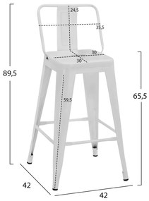 Σκαμπό Μεσαίου Ύψους Μεταλλικό Melita Με Πλάτη Σε Λευκό Ματ 42x42x89,5Υ Εκ.