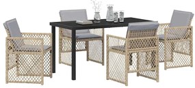 vidaXL Σέτ φαγητού για κήπο 5 pcs Μπεζ συνθετικό ρατάν