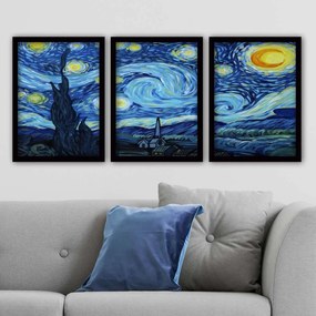 Τρίπτυχος Πίνακας Με Κορνίζα (105x45) A-G The Starry Night Van Gogh 364LUL1353