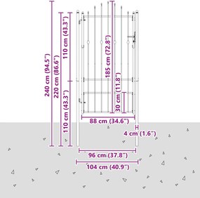 vidaXL Πύλη Φράχτη ASTEN 100 x 175 cm Μέταλλο Μαύρο Κλειδώσιμο