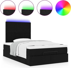 vidaXL Κρεβάτι Ottoman με Στρώμα και LED Μαύρο 120 x 190 cm Ύφασμα