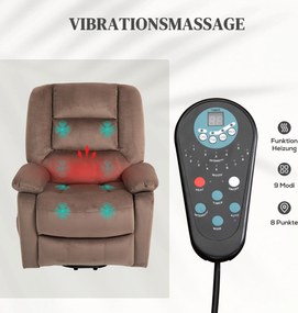 Πολυθρόνα ανύψωσης με λειτουργία μασάζ, 90x93x110cm, Καφέ