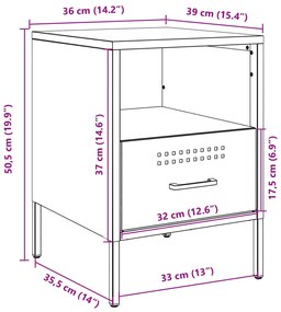 Κομοδίνο Ανθρακί 36x39x50,5 εκ. από Χάλυβα - Ανθρακί