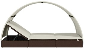 vidaXL Ξαπλώστρα 2 Ατόμων Στρογγ. Οροφή Καφέ 211x112x140εκ Συνθ. Ρατάν