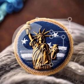 Intra Συλλεκτικό Ξύλινο Παζλ Plywood 4mm - Κεντημένο Patch of Statue of Liberty σε γούνινο κάλυμμα Σε Ξύλινο Κουτί - Διαστάσεις: 10x10 cm – 25 κομμάτια