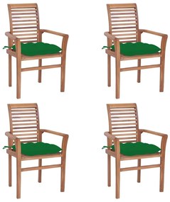 Καρέκλες Τραπεζαρίας 4 τεμ. Μασίφ Ξύλο Teak / Πράσινα Μαξιλάρια - Πράσινο
