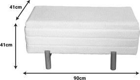 Σκαμπό μπαούλο Cindy Inart σετ 2 τεμ μπουκλέ ύφασμα σε μπεζ και λευκή απόχρωση