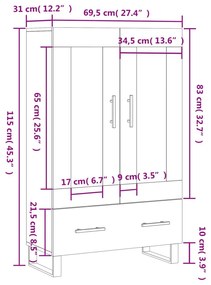 Ντουλάπα Γυαλ. Λευκό 69,5 x 31 x 115 εκ. από Επεξεργασμένο Ξύλο - Λευκό