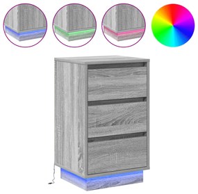 vidaXL Κομοδίνο με LED Γκρι Σονομά 39x34.5x65 εκ. Επεξεργασμένο Ξύλο