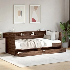 Καναπές-Κρεβάτι με Συρτάρια Καφέ Δρυς 90x200 εκ. Επεξ. Ξύλο - Καφέ
