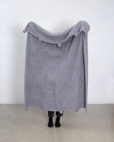 Μονόχρωμη Γούνινη Κουβέρτα με Pompoms Papigo Super Υπέρδιπλη (240x260cm) Ανθρακί
