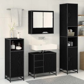 vidaXL Σετ Επίπλων Μπάνιου με ράφι 3 pcs Μαύρη Οξυά Επεξεργασμένο ξύλο