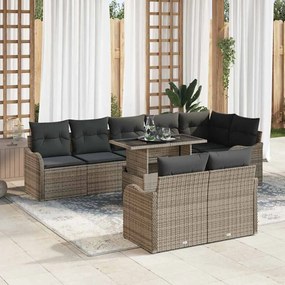 vidaXL Σετ Καναπέ Κήπου 9 Τεμαχίων Με Μαξιλάρια Γκρι Από Πολυ Ράτταν