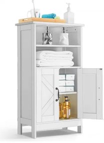 VEVOR Wooden Bathroom Floor Cabinet Storage with Adjustable Shelf 2 Doors White