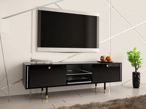 Τραπέζι Tv Merced C100, Μαύρο, Γυαλιστερό μαύρο, Ο αριθμός των θυρών: 2, 160x53x40cm, 34 kg | Epipla1.gr