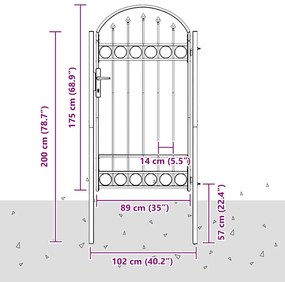 vidaXL Πύλη Φράχτη Γκρι 100 x 175 cm Ατσάλι με Επικάλυψη Πούδρας