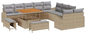 vidaXL Σετ Καναπέ Κήπου με μαξιλάρι 13 pcs Μπεζ Πολυ ράταν