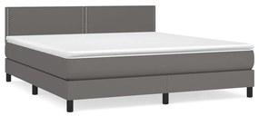 Κρεβάτι Boxspring με Στρώμα Γκρι 180x200 εκ. Συνθετικό Δέρμα - Γκρι