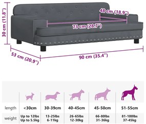 vidaXL Κρεβάτι Σκύλου Σκούρο Γκρι 90 x 53 x 30 εκ. Βελούδινο