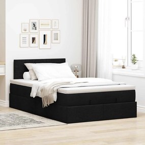 vidaXL Οθωμανικό κρεβάτι με στρώμα &amp; LEDs Μαύρο 120x190 cm Ύφασμα