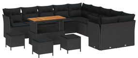 Σετ Καναπέ Κήπου με μαξιλάρι 14 pcs Μαύρο συνθετικό ρατάν