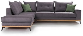 Γωνιακός καναπές δεξιά γωνία Luxury II pakoworld ύφασμα ανθρακί-κυπαρισσί 290x235x95εκ - Ύφασμα - 168-000012